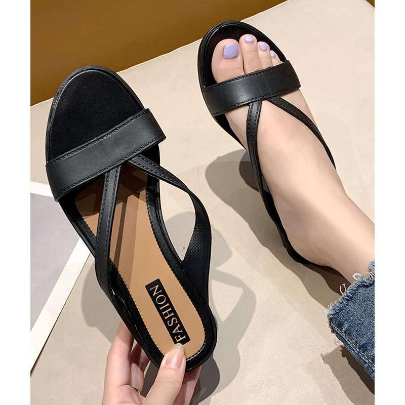 SXCHEN Ladies Shoes Slippers Mules Plastic Slope Heel Sandals and Slippers Fashion Women's Simple Beach Flip-flops Outer Mid-heel Non-slip Heightening Slippers Casual Mom Shoe Latest Shoes Girl