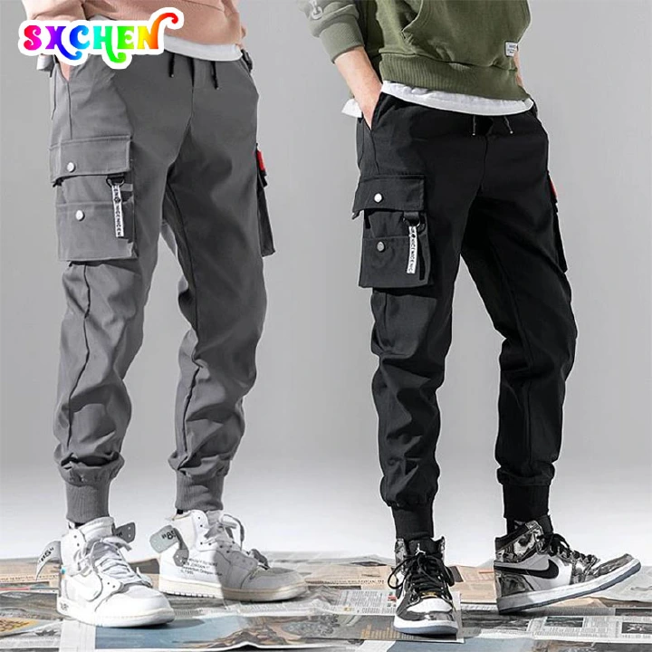 SXCHEN [2 pieces] Pants Multi-pocket Harem Pants Men's Clothing Bottoms Casual Pants Thin Section Trend ins Beam Foot Work Pants Men Loose Boy Casual Pants Functional Wind Dad Construction Site
