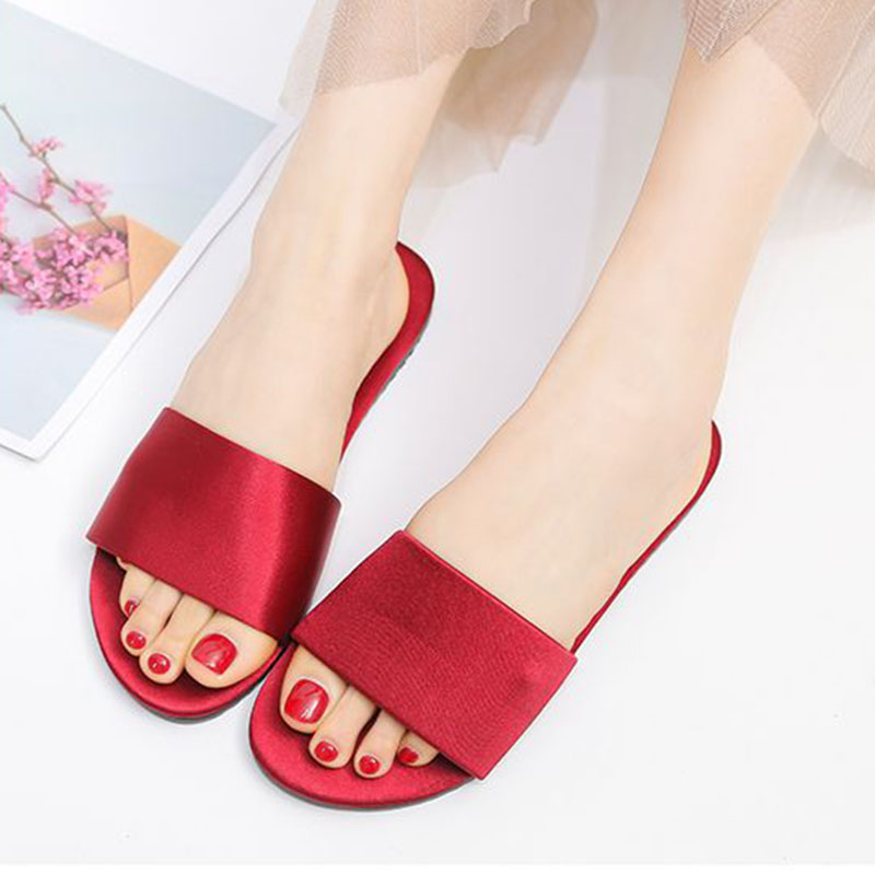 SXCHEN Women's Shoes Slippers Indoor Slippers New Style Silk and Satin Flip Flops Korean Fashion Casual Wedding Celebration Sandals Flat Large Size Slippers Mom Shoe Latest Shoes Girl Gift Ladies Shoe