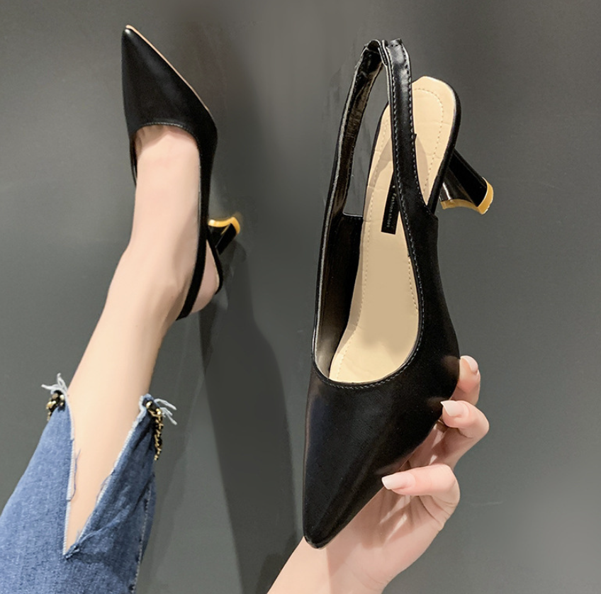 Women's Shoes Sandals Heels Sandals New Pointed-toe High-heeled Shoes for Women Stiletto-heeled Toe Sandals Hollow Back Shallow Mouth Single Shoes Ladies High-heeled Sandals Open Shoes for Ladies