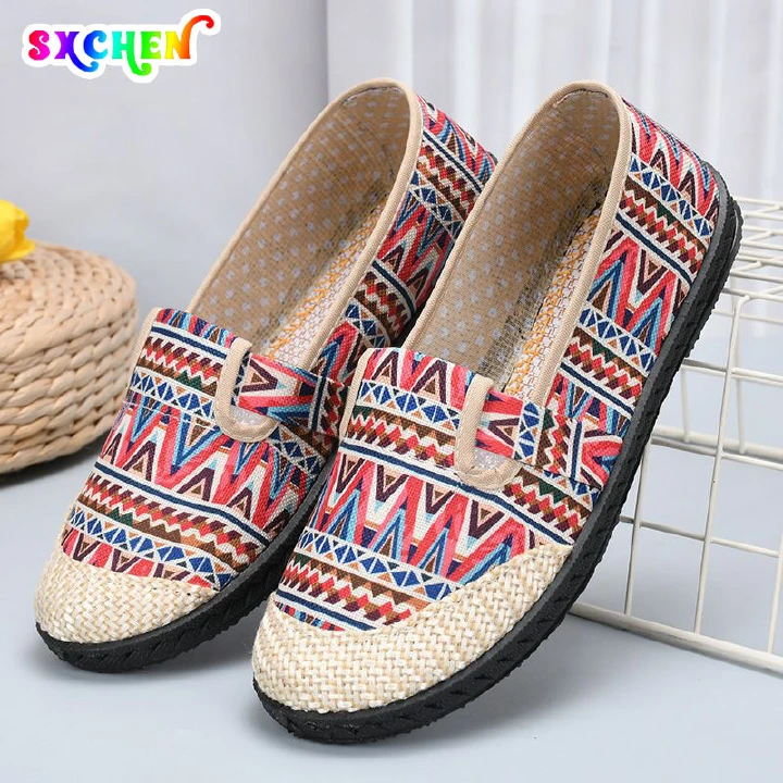 SXCHEN Women's Shoes Flats Loafers Cloth Shoes Ladies Shoes Mothers Single Shoes Non-slip Soft Bottom Tendon Bottom Canvas Work Shoes Tribe Party Office Girl Mom Shoe Lovers Gift Latest Shoes