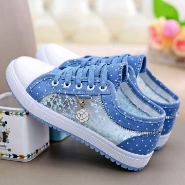 SXCHEN Women's Shoes Flats Canvas Shoes Style Women Hollow Denim Mesh Shoes Flat Ladies Shoes Casual Shoes Breathable Cloth Shoes Student Mesh Shoes Party Office Girl Mom Shoe Lovers Gift Latest Shoes Blue,EU39