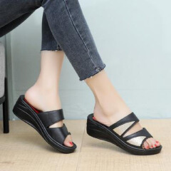 SXCHEN Ladies Shoes Slippers Mules Style Women One-word Casual Slippers Elegant Simple and Soft Lady Shoes Fashionable Plastic Wedge Slippers Mom Shoe Girl Party Office Gift Heels Open Shoes