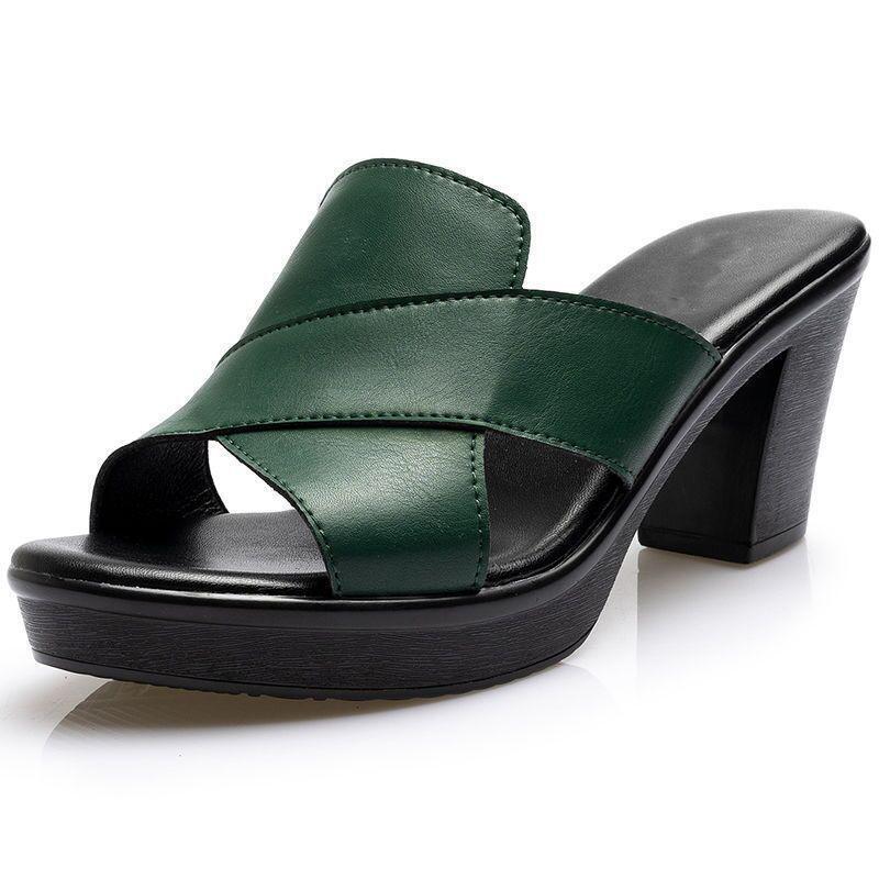 Women's Shoes Mules Slippers Ladies Shoes Thick Heel Mom High Heels Casual Women Shoes Clogs Large Size Best Shoes Gift Four Seasons Girls Sandals and Slippers Non-slip Open Shoes Green School Shoes