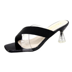 SXCHEN Women's Shoes Slippers Mules Clogs Open-toe Color Matching Non-slip Chunky Ladies Heel Slippers for Outerwear Korean Style Knitted Stitching High Heels Office Wedding Party Mom Shoe Latest Shoe