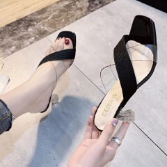 SXCHEN Women's Shoes Slippers Mules Clogs Open-toe Color Matching Non-slip Chunky Ladies Heel Slippers for Outerwear Korean Style Knitted Stitching High Heels Office Wedding Party Mom Shoe Latest Shoe