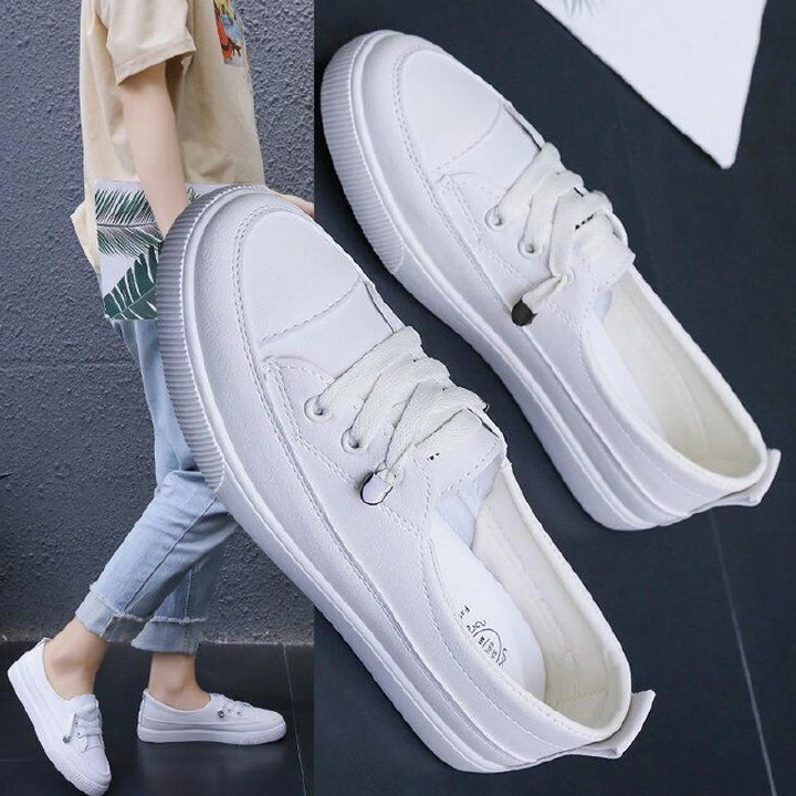 SXCHEN Women's Shoes Sneakers Casual Ladies Shoes Rubber PU Solid Color Fashion Sneakers Leather PU Spring Korean Version ins Style White shoes Party Office Girl Lovers Gift Latest Shoes Mom Shoe