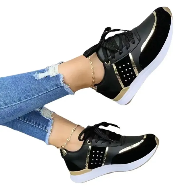 SXCHEN Women's Shoes Sneakers Ladies Shoes American Thick Bottom Color Matching Sports Shoes Casual Low Top Sports Shoes Party Office Girl Mom Shoe Lovers Gift Latest Shoes Wedge Shoes Ladies Black,EU38