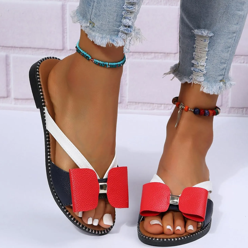 Women's Shoes Sandals Ladies Flats Sandals New Flat-soled Color-blocked Bow ladies Sandals Large Size Women Shoes Flat Sandals Retro Girls Simple Open Shoes for Ladies Red EU38Red,EU38