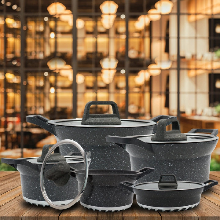 【 Promotion】TC 10PCS Cookware  Set Cooking Pots Non Stick Sufuria (5pcs Pot Covers + 5pcs Pots)