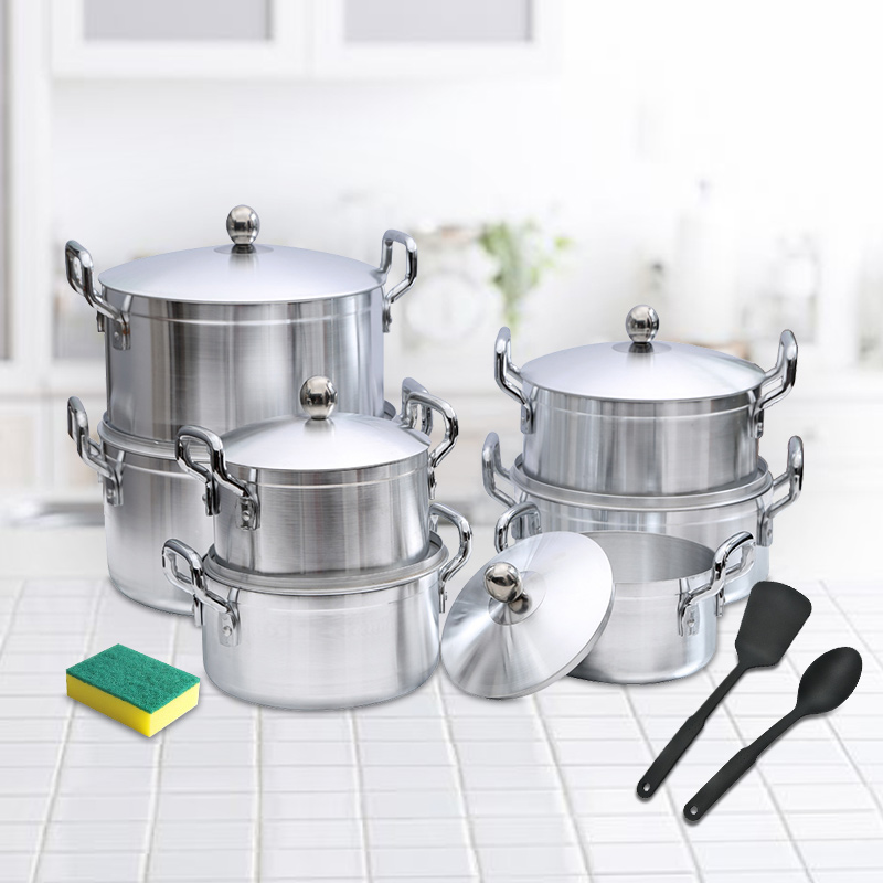 【Promotion 】TC 17PCS Aluminium  Cookware Set Sufuria 7pcs pots+7pcs lids Cooking Pots(16cm/18cm/20cm/22cm/24cm/ 26cm/28cm)