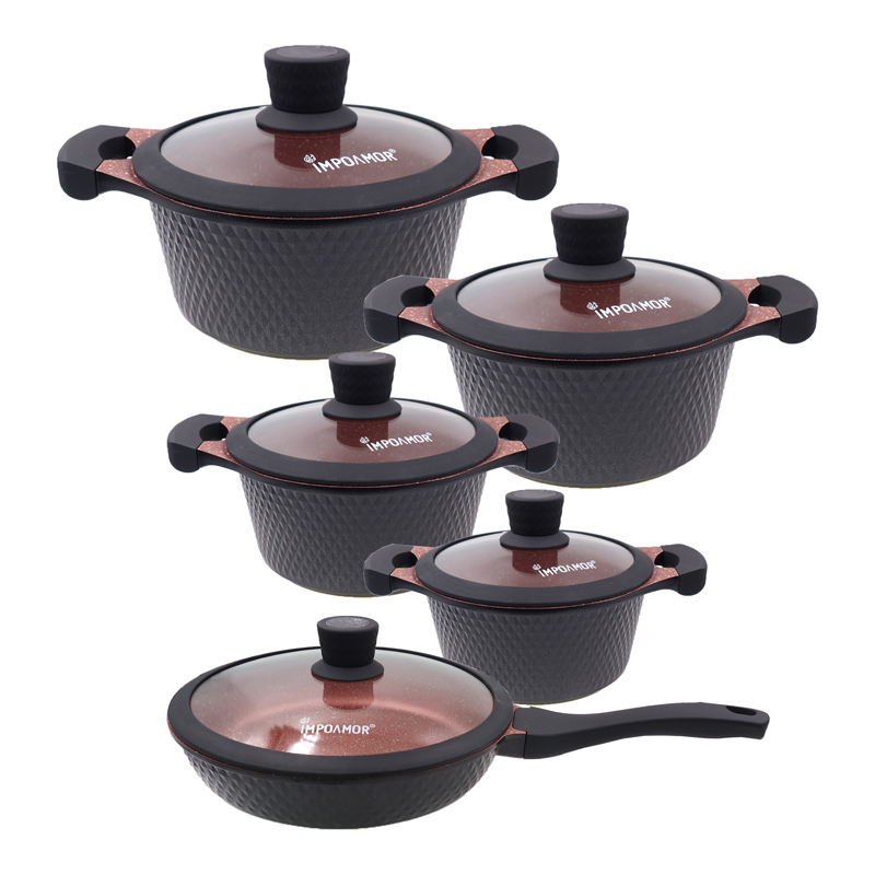 【Promotion】TC 10PCS  High Quality Granite Die-Cast Non Stick Sufuria  Cookware Set Cooking Pots (20/24/28/32cm  Casserole+28cm Fry Pan)