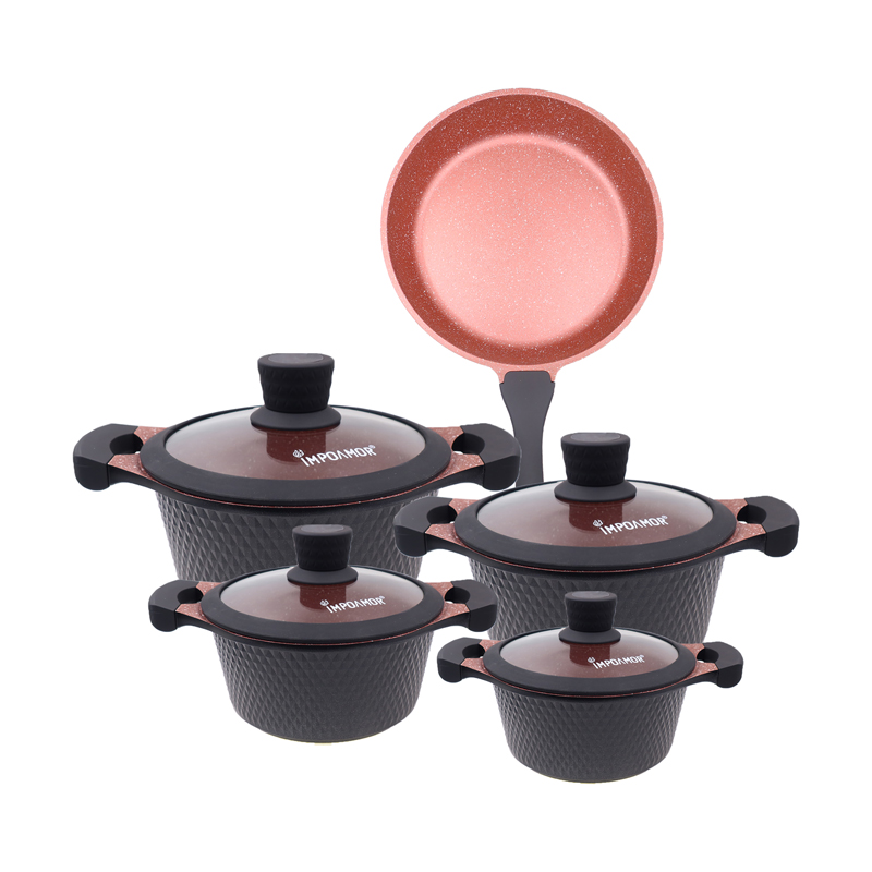 【Promotion】TC 10PCS  High Quality Granite Die-Cast Non Stick Sufuria  Cookware Set Cooking Pots (20/24/28/32cm  Casserole+28cm Fry Pan)