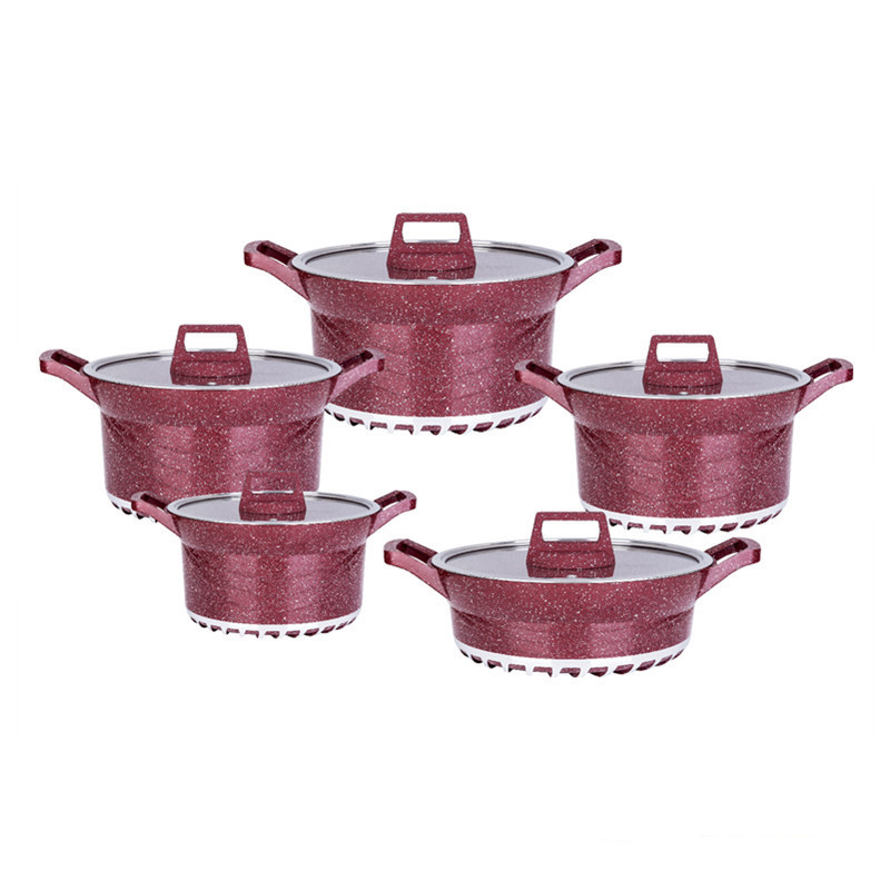 【 Promotion】TC 10PCS Cookware  Set Cooking Pots Non Stick Sufuria (5pcs Pot Covers + 5pcs Pots)