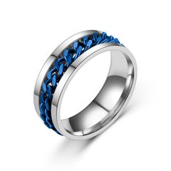 Stainless Steel Band Rings for Men Cool Fidget Spinning Chain Ring Fashion Simple Wedding Ring-Blue/Black Blue 10