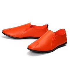 Men Loafers Shoes Pu Leather Shoes Casual Shoes Rubber Shoes Comfortable Men's Shoes  for Daily 40 Orange