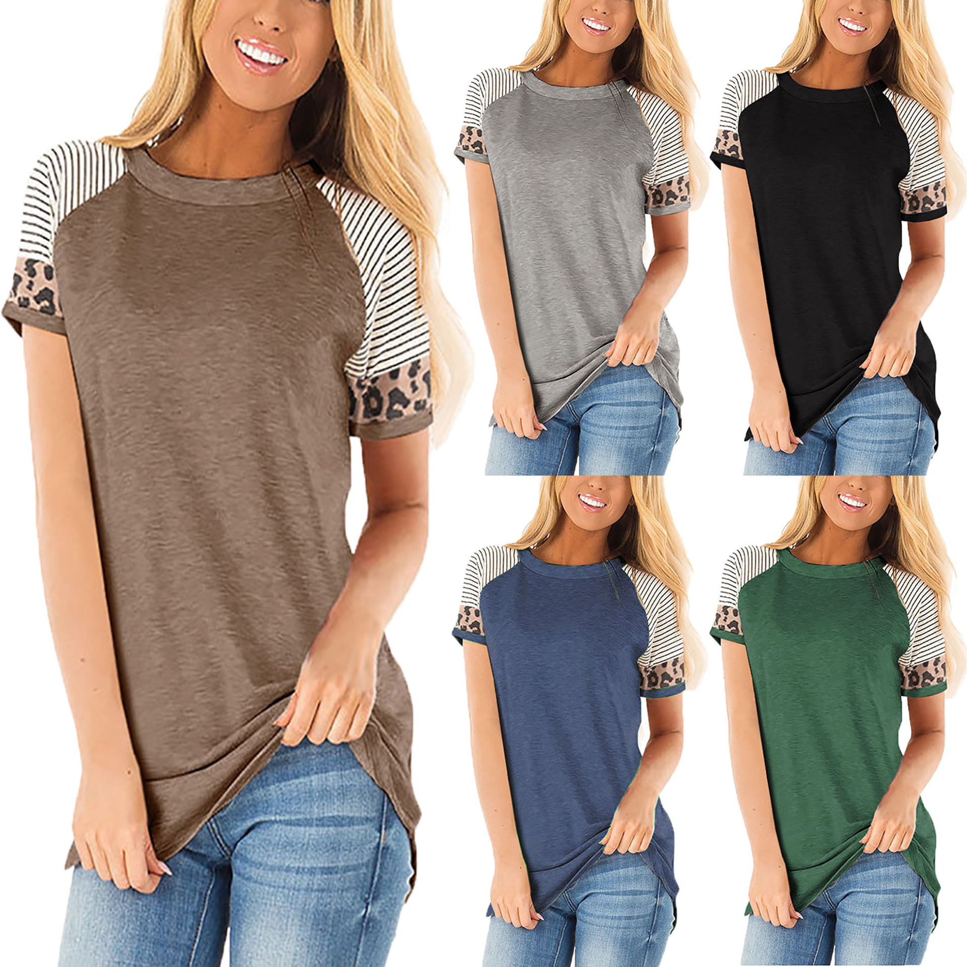 karen's shop Women's T-shirt round neck short sleeve multi-color top summer fashion hot