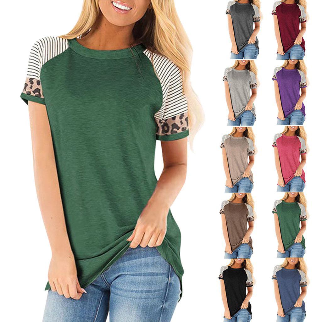 karen's shop Women's T-shirt round neck short sleeve multi-color top summer fashion hot