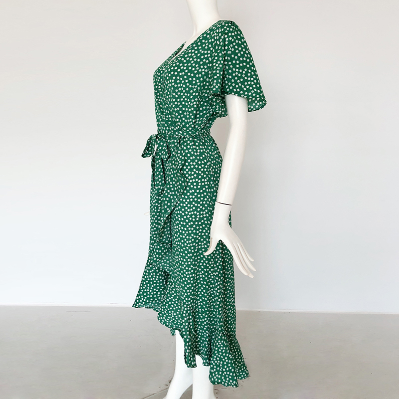 Summer Beach Maxi Dress Women Floral Print Boho Long Chiffon Dress Ruffles Wrap