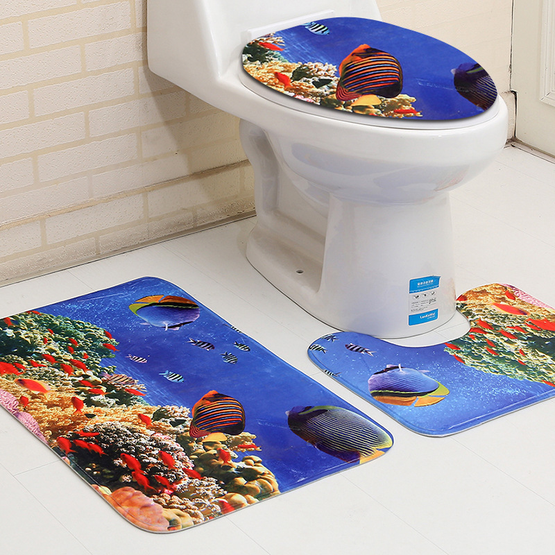 Karen's shop Three-piece bathroom mat 3D dolphin bathroom mat toilet carpet