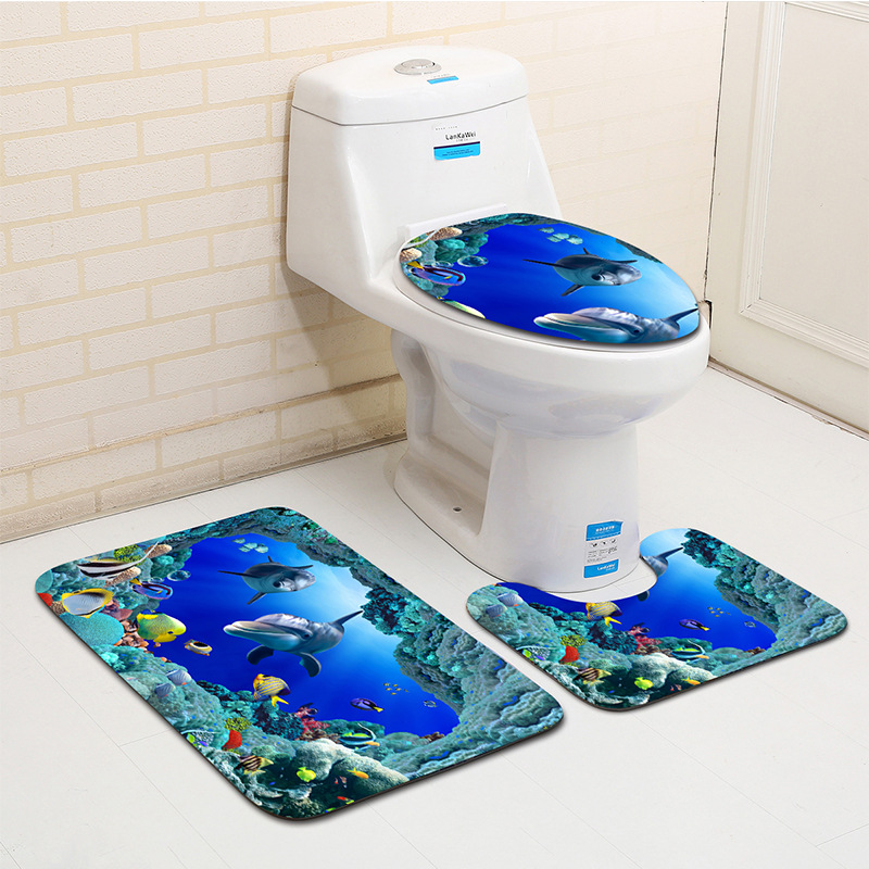 Karen's shop Three-piece bathroom mat 3D dolphin bathroom mat toilet carpet