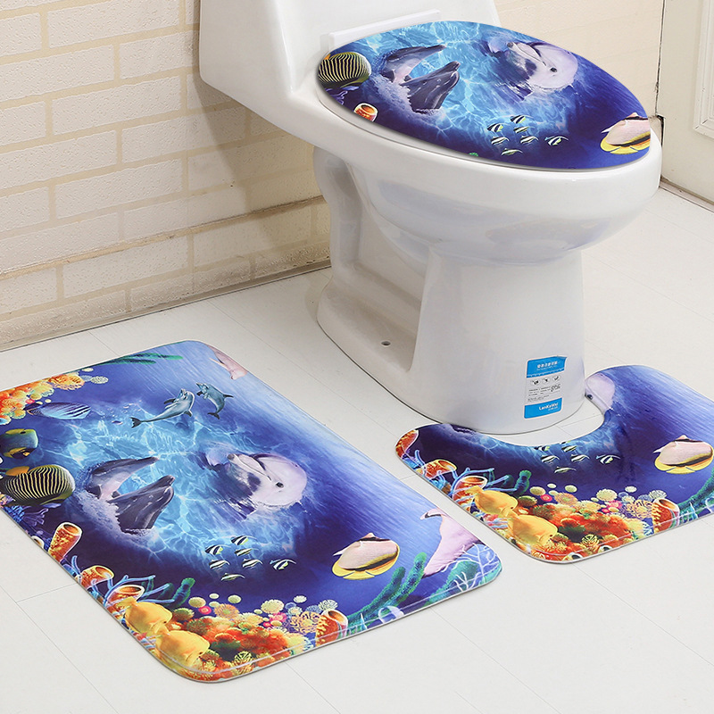 Karen's shop Three-piece bathroom mat 3D dolphin bathroom mat toilet carpet