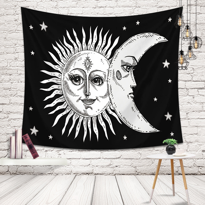 Sun moon face tapestry hanging painting tablecloth beach towel home decoration