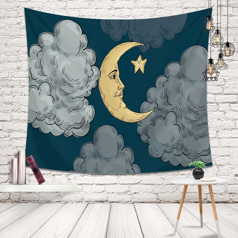 Sun moon face tapestry hanging painting tablecloth beach towel home decoration