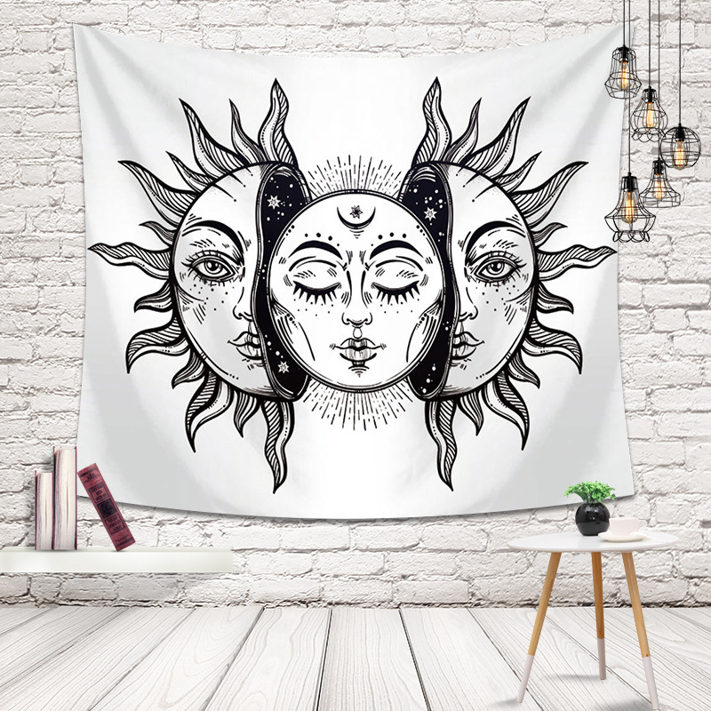 Sun moon face tapestry hanging painting tablecloth beach towel home decoration