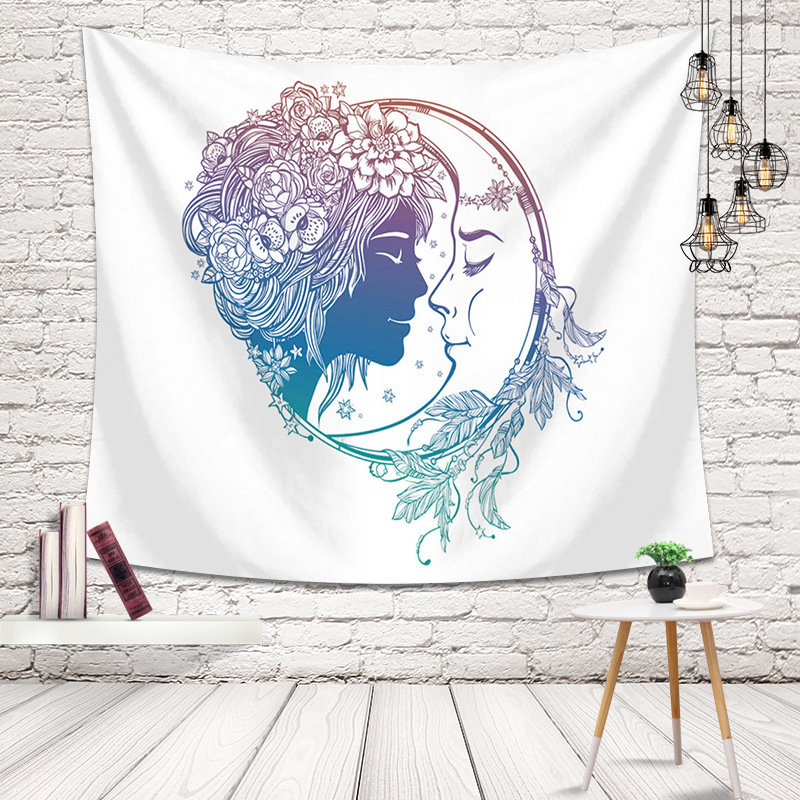 Sun moon face tapestry hanging painting tablecloth beach towel home decoration