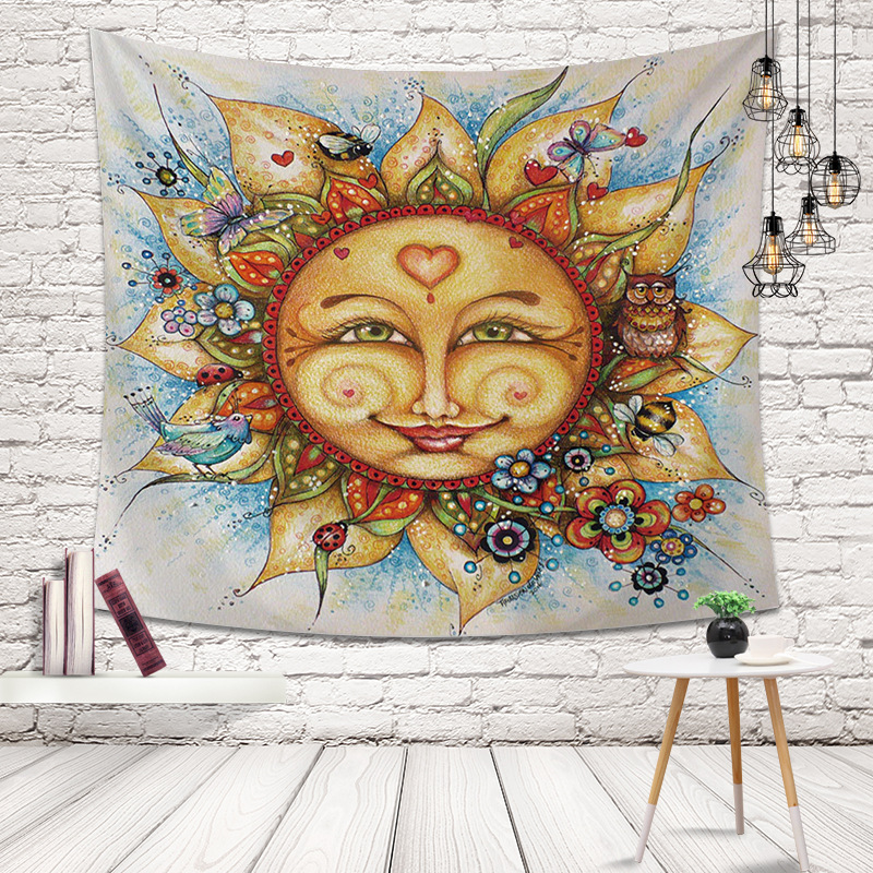 Sun moon face tapestry hanging painting tablecloth beach towel home decoration