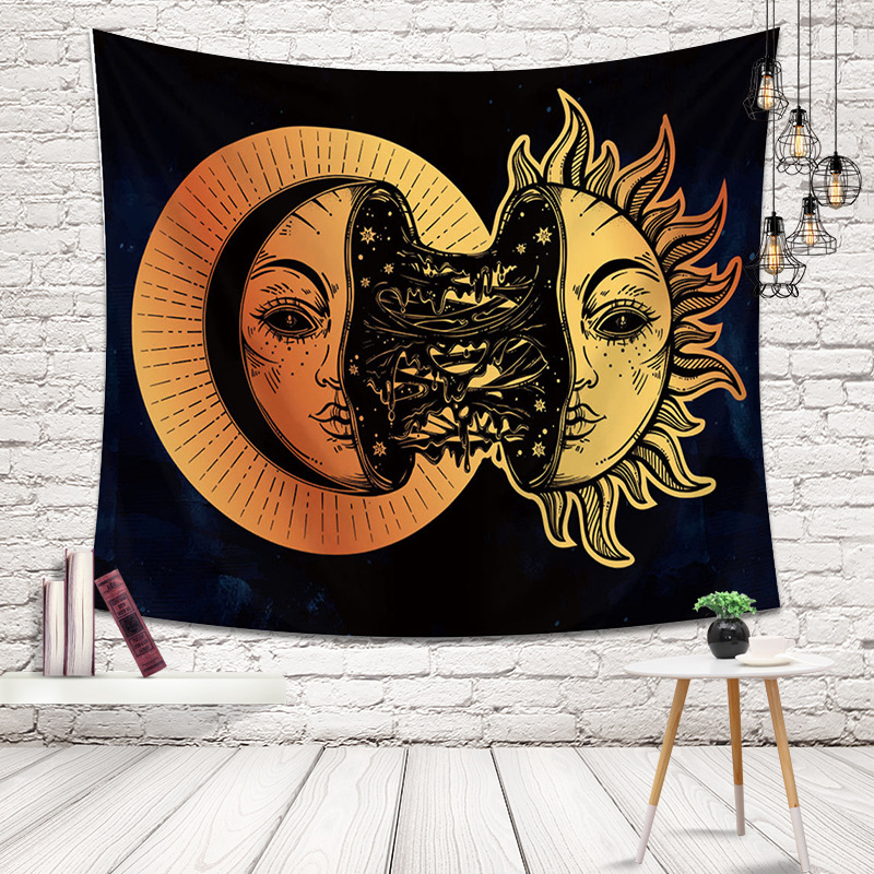 Sun moon face tapestry hanging painting tablecloth beach towel home decoration