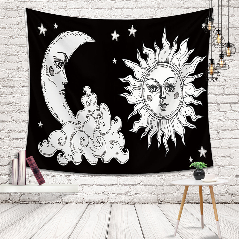 Sun moon face tapestry hanging painting tablecloth beach towel home decoration
