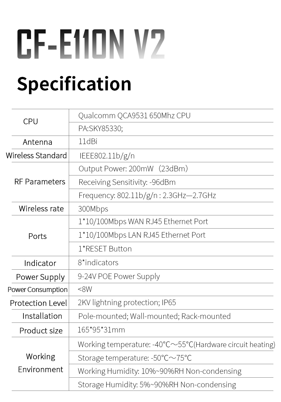 Comfast 300Mbps 2.4G Wireless Outdoor Wifi Long range cpe 11dbi  Wi fi Repeater RouterCF-E110N