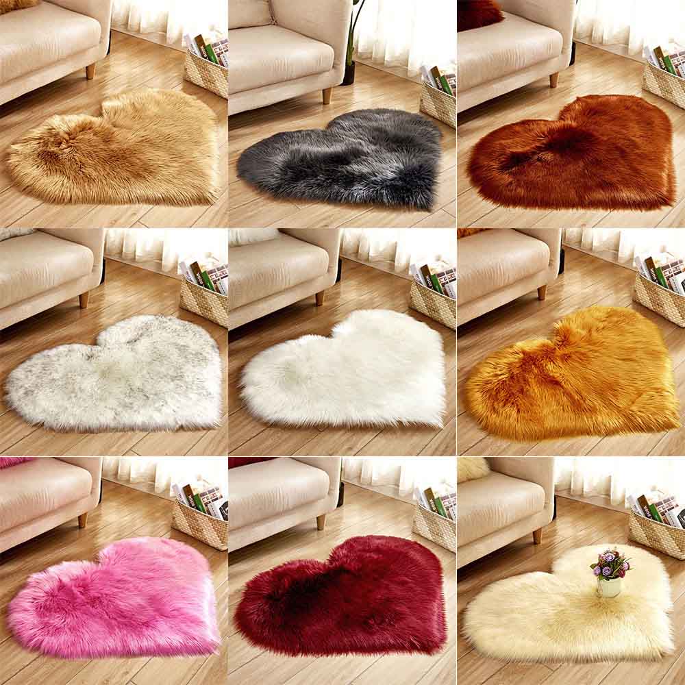 Heart-shaped Solid Wool Imitation Sheepskin Rugs Non Slip Living Room Shaggy Carpet Bedroom Mats