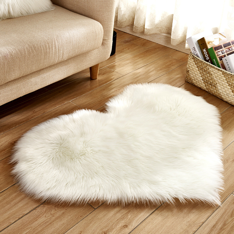 Heart-shaped Solid Wool Imitation Sheepskin Rugs Non Slip Living Room Shaggy Carpet Bedroom Mats