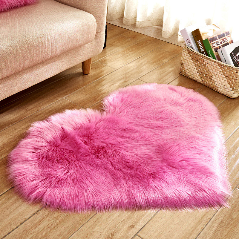 Heart-shaped Solid Wool Imitation Sheepskin Rugs Non Slip Living Room Shaggy Carpet Bedroom Mats