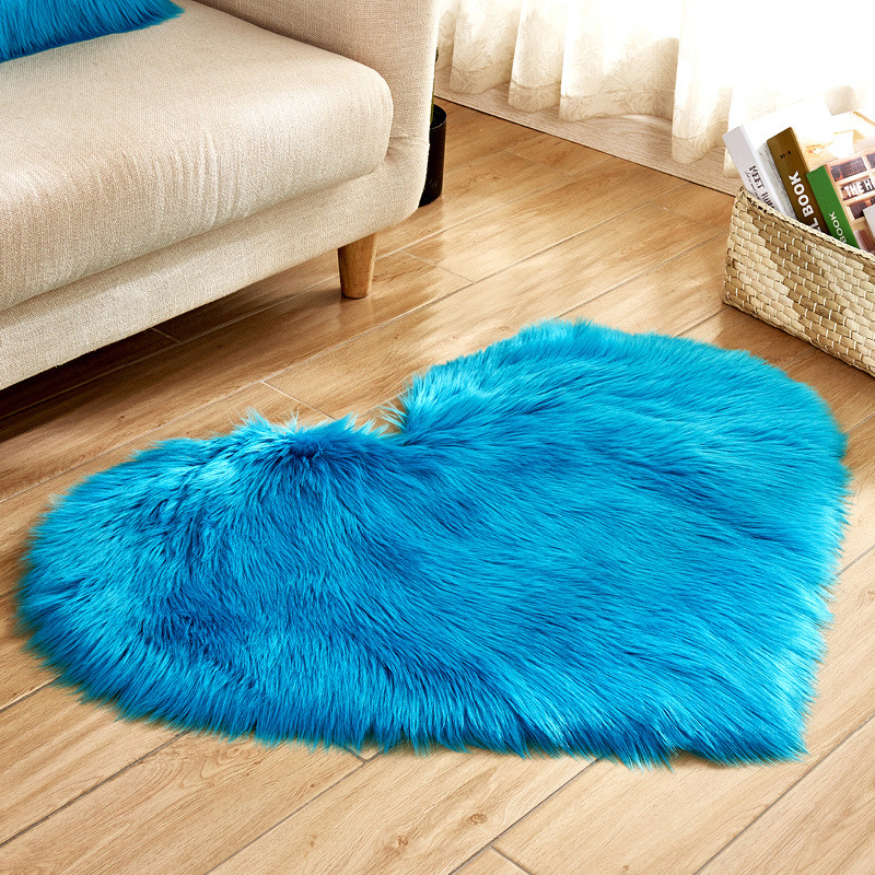 Heart-shaped Solid Wool Imitation Sheepskin Rugs Non Slip Living Room Shaggy Carpet Bedroom Mats
