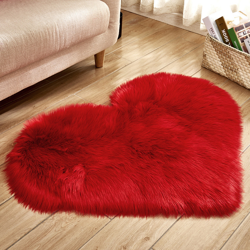 Heart-shaped Solid Wool Imitation Sheepskin Rugs Non Slip Living Room Shaggy Carpet Bedroom Mats