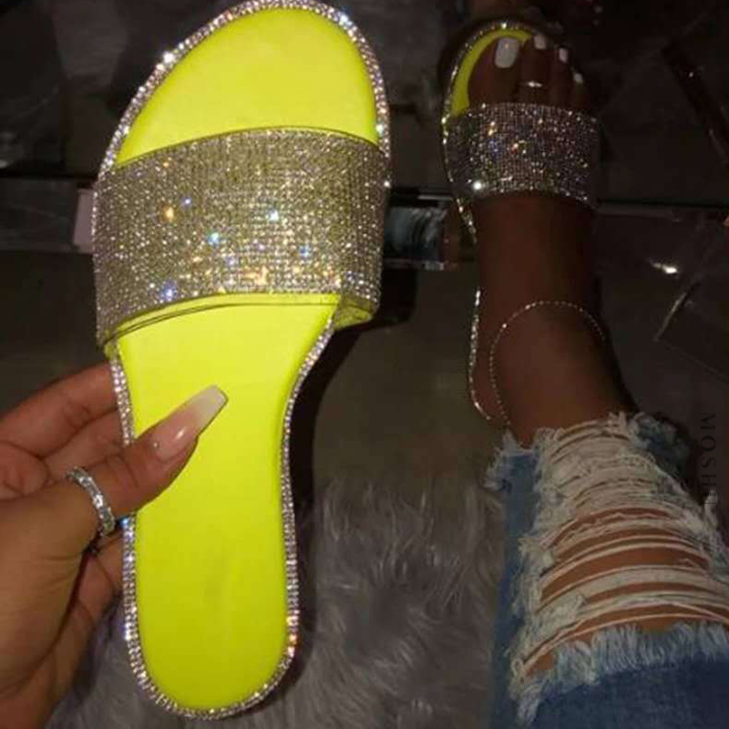 Summer Women Sandals Bling Slippers Ladies Crystal Slides Flat Glitter Gladiator Sandals Beach Shoes