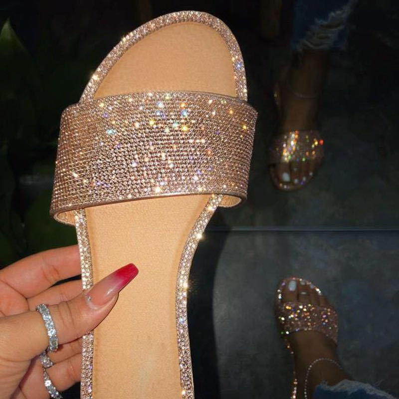 Summer Women Sandals Bling Slippers Ladies Crystal Slides Flat Glitter Gladiator Sandals Beach Shoes