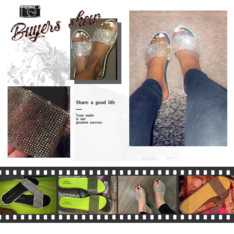 Summer Women Sandals Bling Slippers Ladies Crystal Slides Flat Glitter Gladiator Sandals Beach Shoes