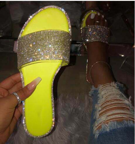 Summer Women Sandals Bling Slippers Ladies Crystal Slides Flat Glitter Gladiator Sandals Beach Shoes