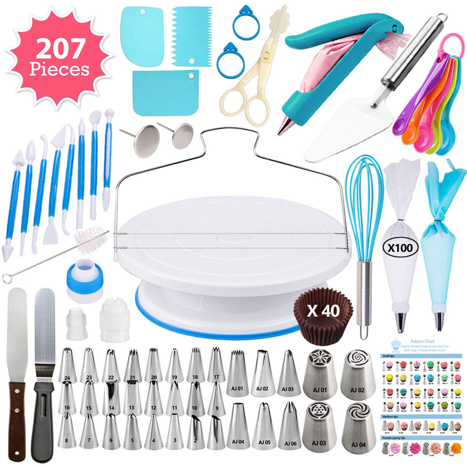 207 PCS cake turntabledecorating nozzle decorating bagcream scraper spatula kitchen baking tools