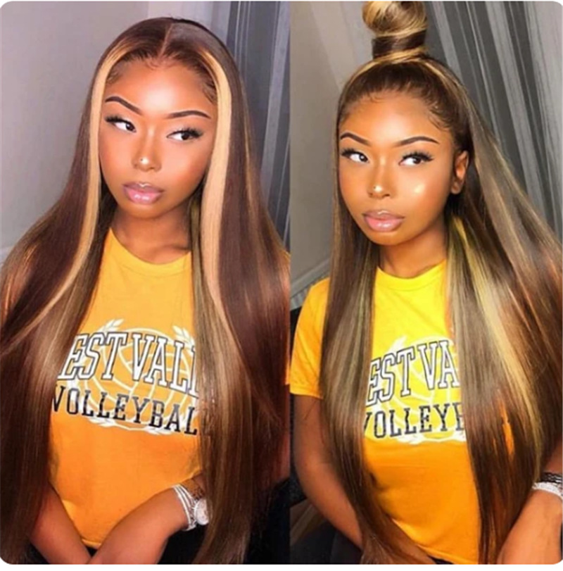 The new wig women&apos;s bleached and dyed golden brown half wig, natural long straight hair