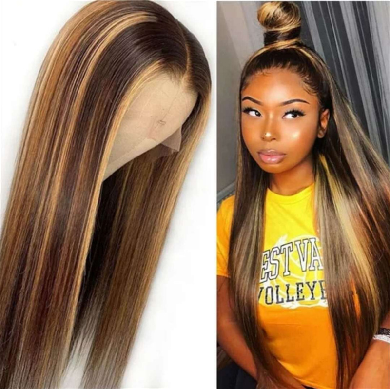 The new wig women&apos;s bleached and dyed golden brown half wig, natural long straight hair
