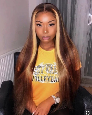 The new wig women&apos;s bleached and dyed golden brown half wig, natural long straight hair