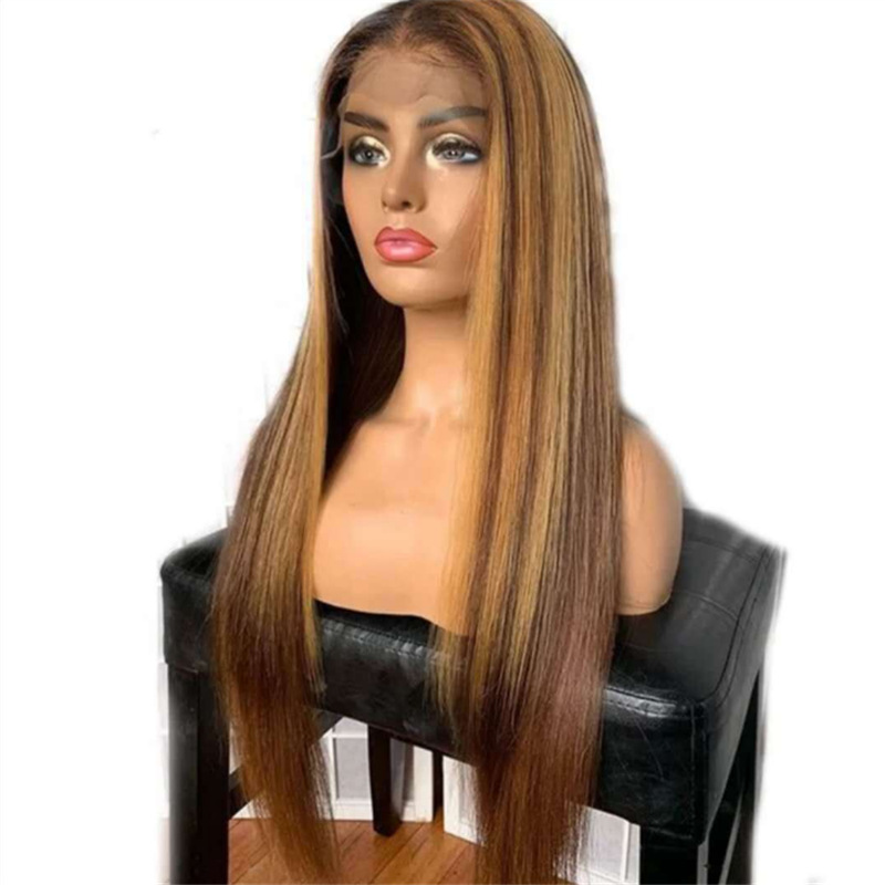 The new wig women&apos;s bleached and dyed golden brown half wig, natural long straight hair