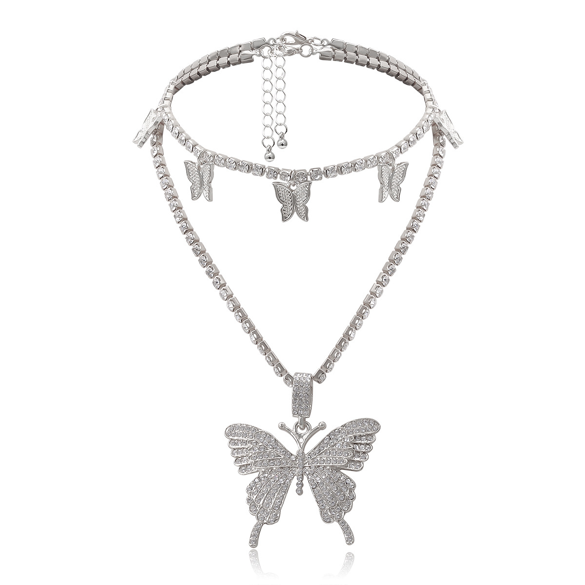 【 Valentine gifts】 Women's Necklace Creative Mix and Match Butterfly Diamond Set Necklace