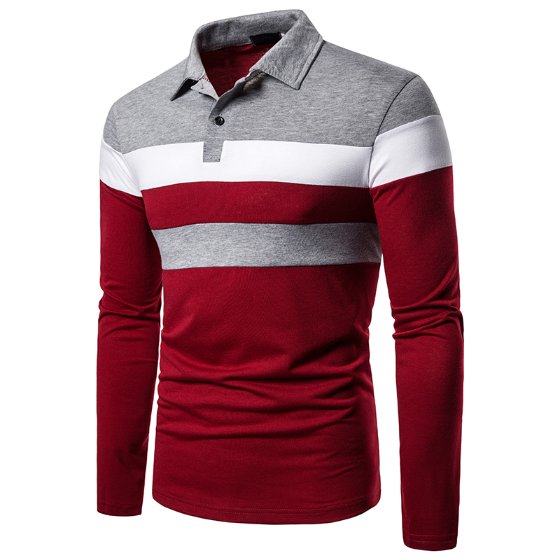Men&apos;s long-sleeved T-shirt men&apos;s casual fake color matching fit men&apos;s POLO bottoming T-shirt